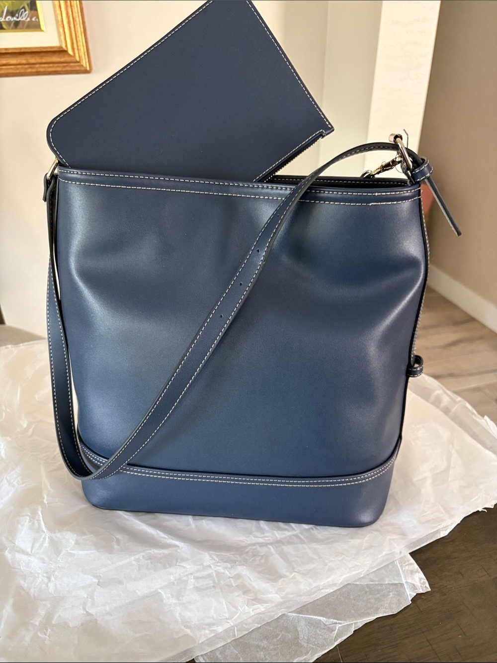 True Religion Faux Navy Leather Charm Shoulder Bag - Picture 7 of 13